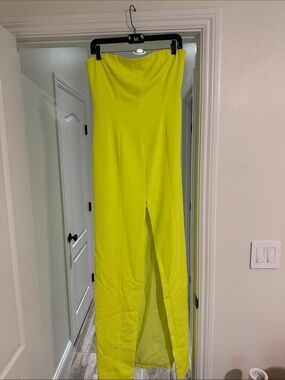 JAYGODFREY Strapless Neon Yellow Maxi Skirt with Front Slit